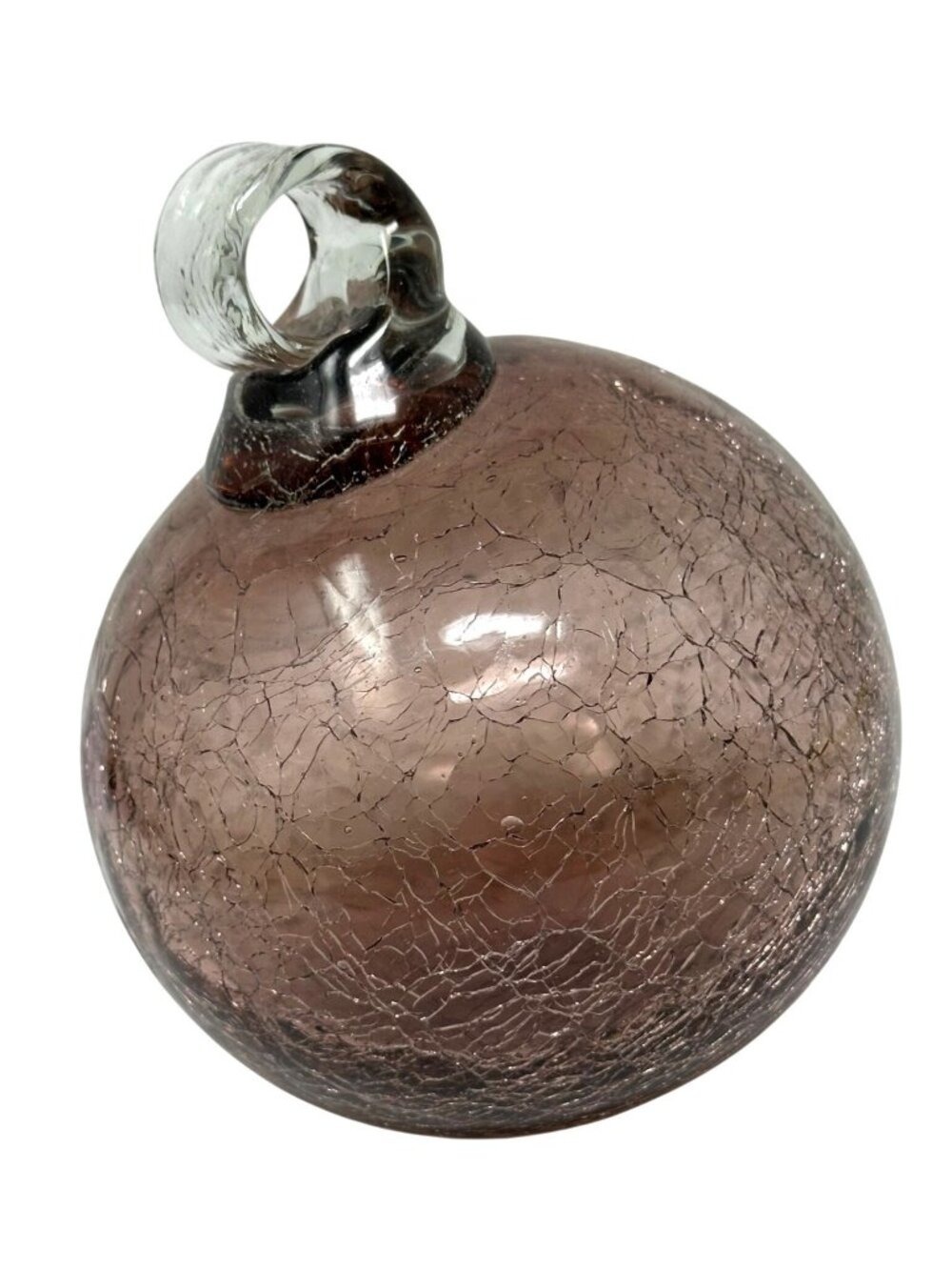 Christmas Glass Blown Ornament 4in Crackle Brown Purple Round Holiday Vintage